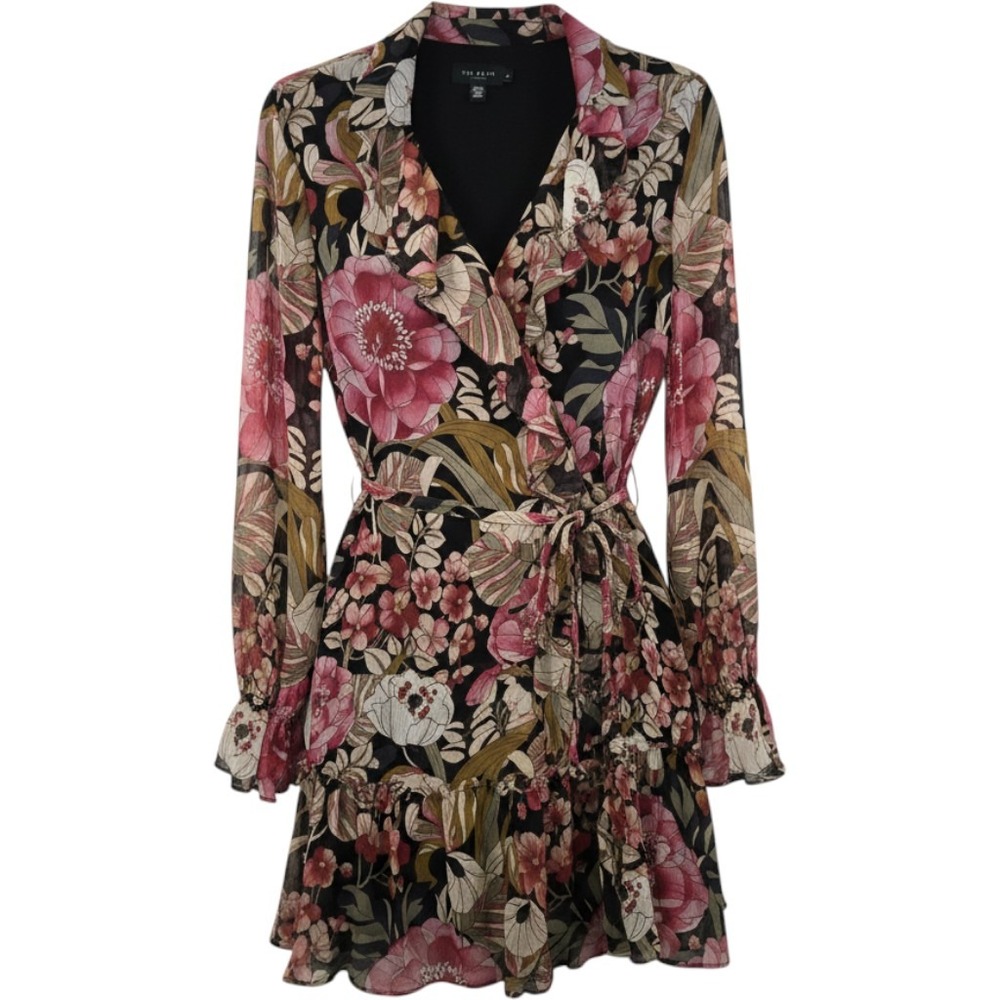 Ted Baker London Cecihly Floral Mini Dress Pink Green Long Sleeve Size 4